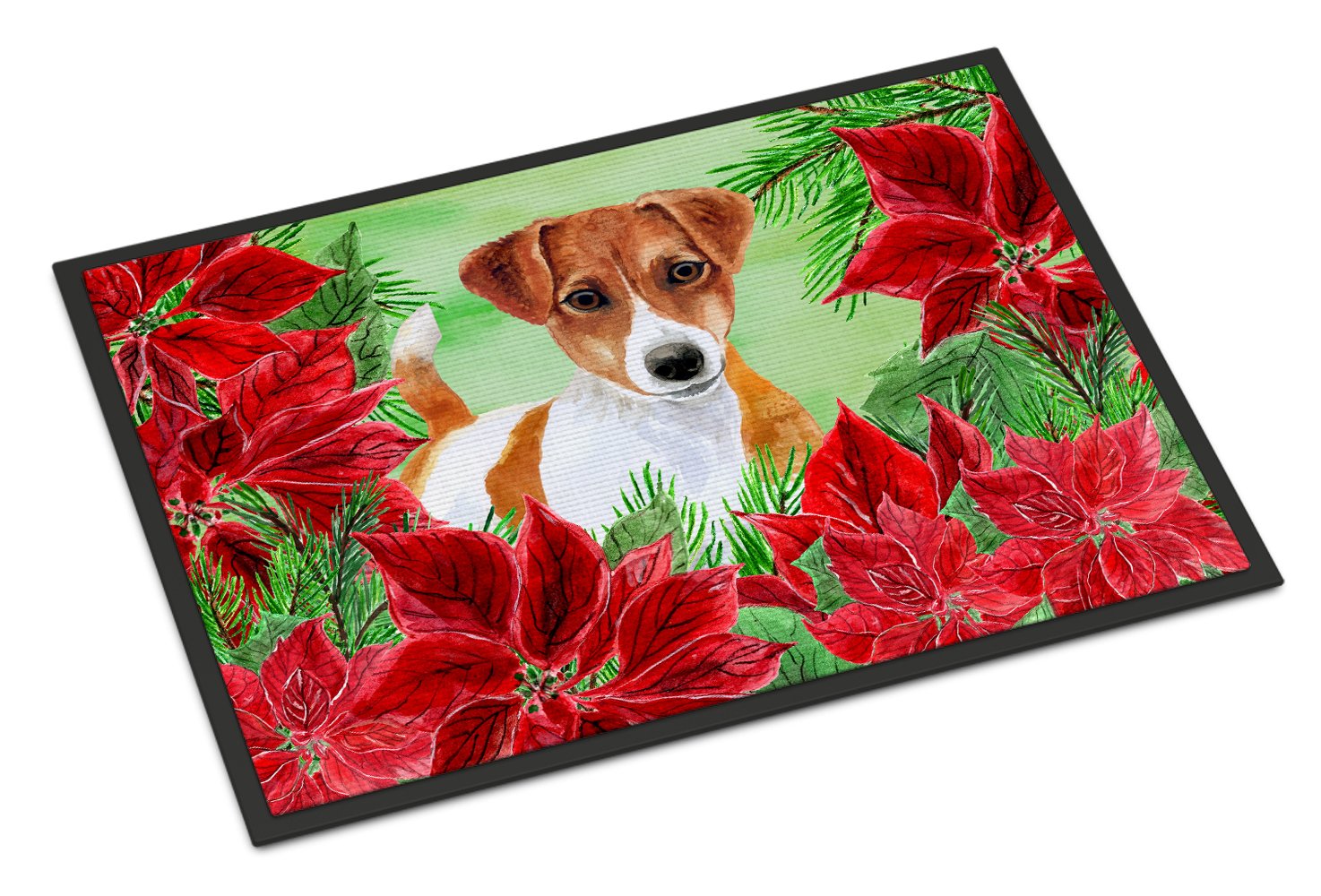 Jack Russell Terrier Poinsettas Indoor or Outdoor Mat 24x36 CK1337JMAT