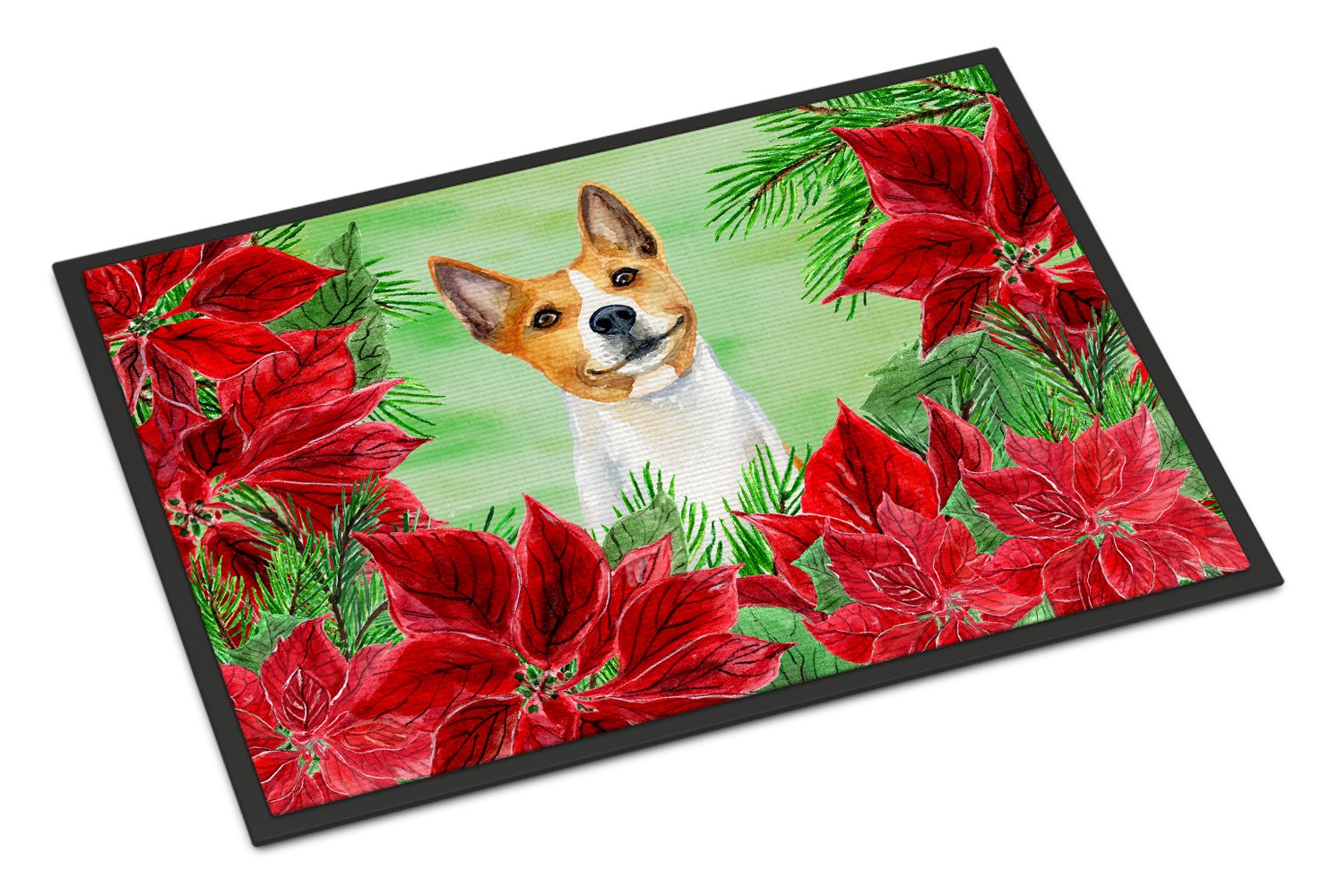 Basenji Poinsettas Indoor or Outdoor Mat 24x36 CK1340JMAT