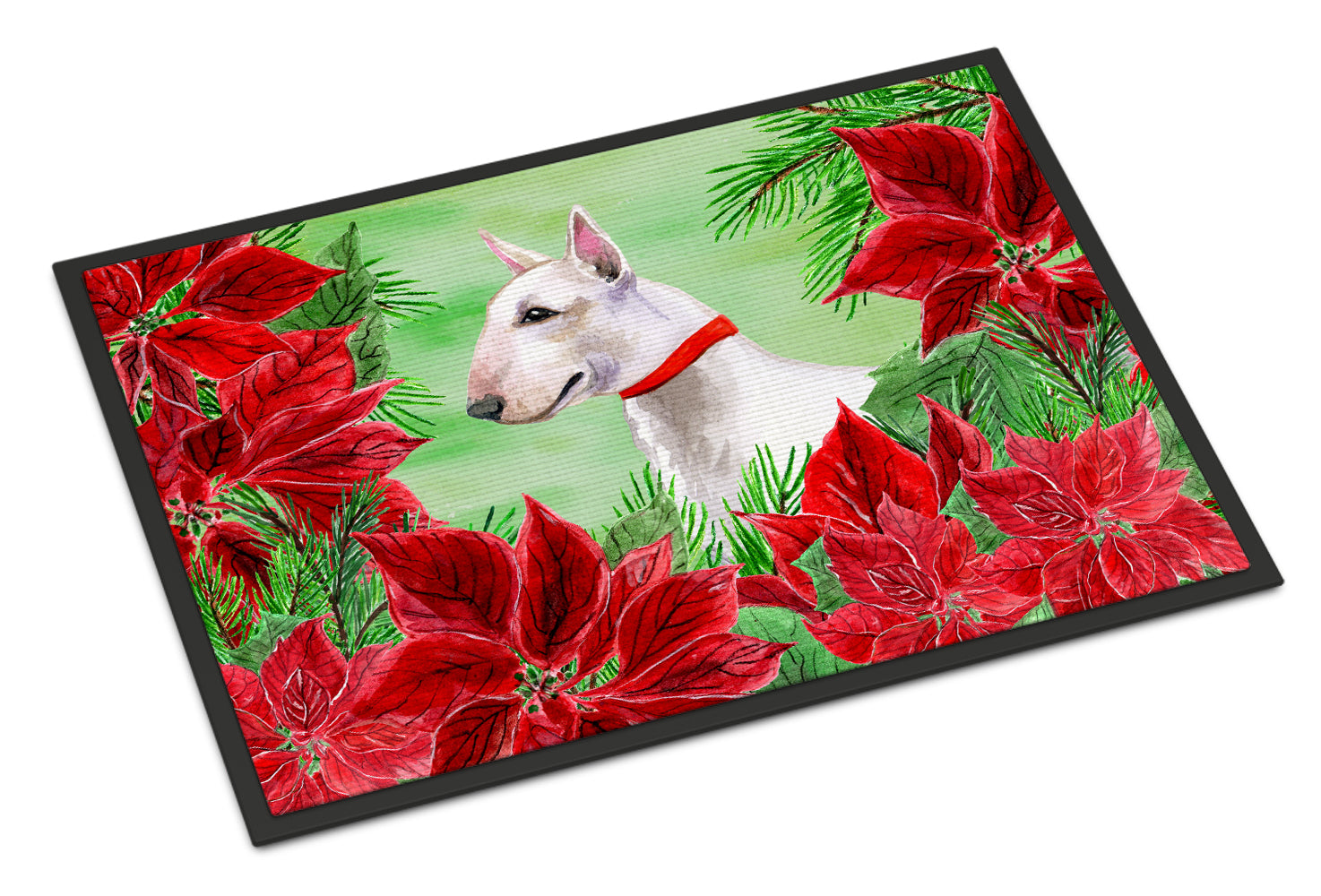 Bull Terrier Poinsettas Indoor or Outdoor Mat 18x27 CK1341MAT