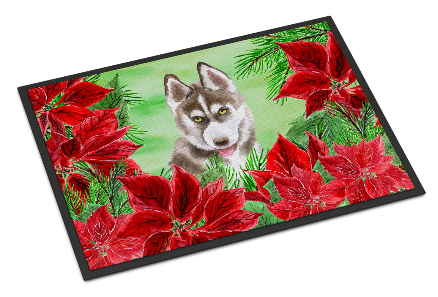 Siberian Husky Grey Poinsettas Indoor or Outdoor Mat 18x27 CK1344MAT