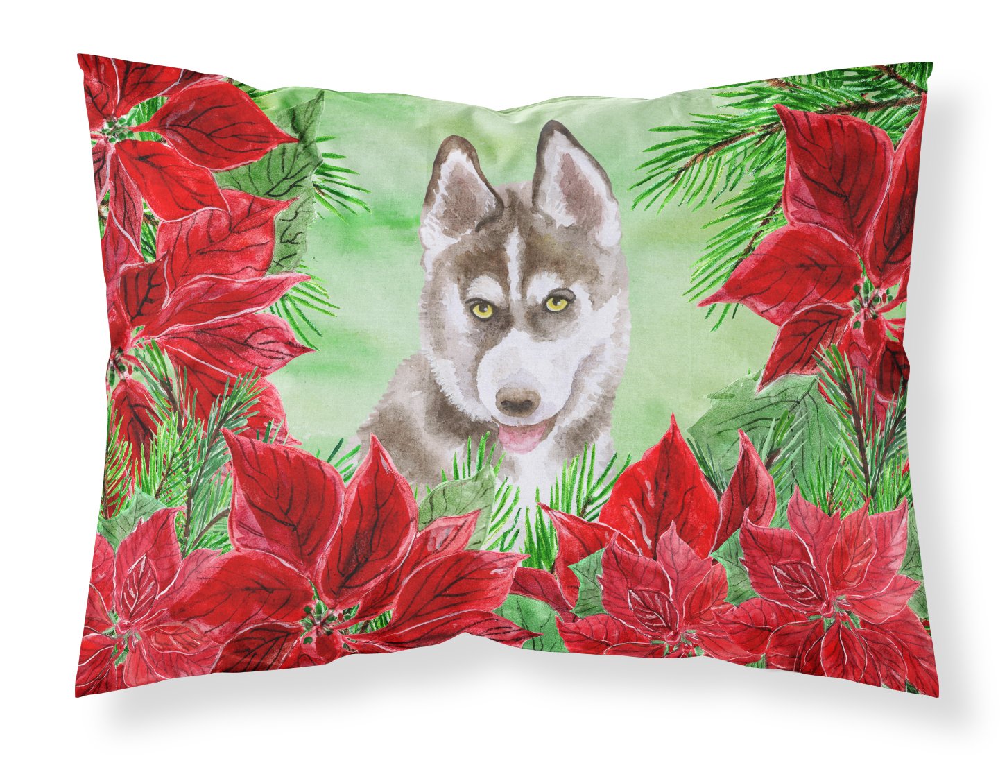 Siberian Husky Grey Poinsettas Fabric Standard Pillowcase CK1344PILLOWCASE