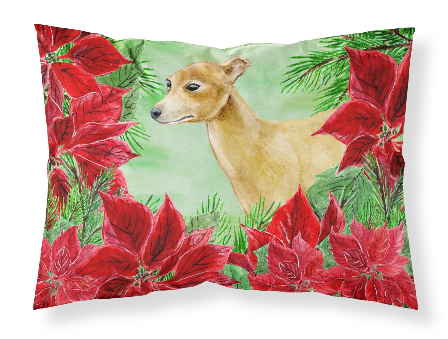 Italian Greyhound Poinsettas Fabric Standard Pillowcase CK1346PILLOWCASE