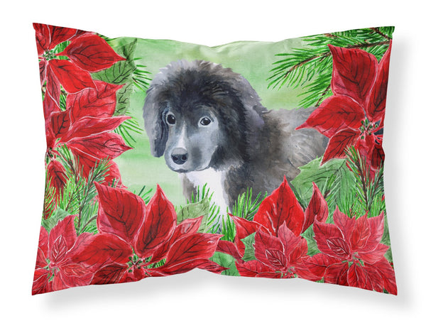 Newfoundland Puppy Poinsettas Fabric Standard Pillowcase CK1347PILLOWCASE by Caroline's Treasures