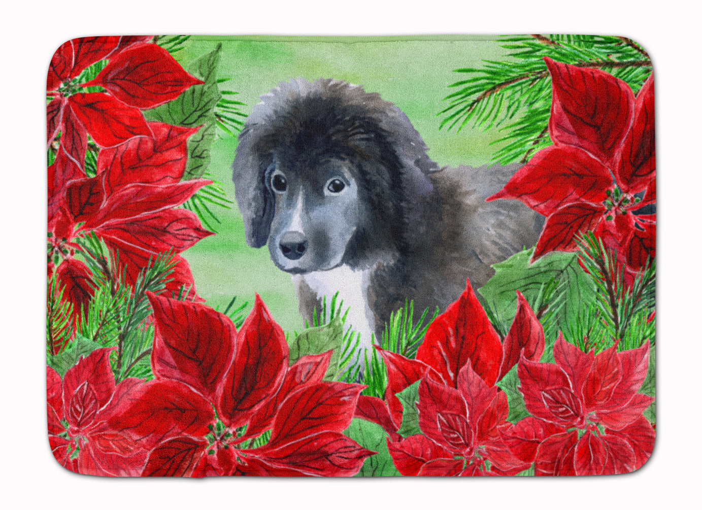 Newfoundland Puppy Poinsettas Machine Washable Memory Foam Mat CK1347RUG