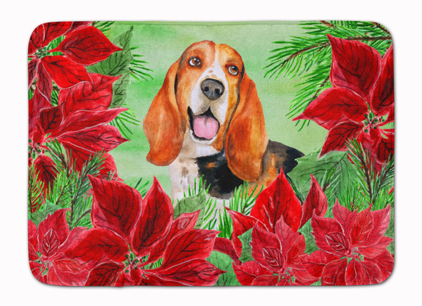 Basset Hound Poinsettas Machine Washable Memory Foam Mat CK1352RUG