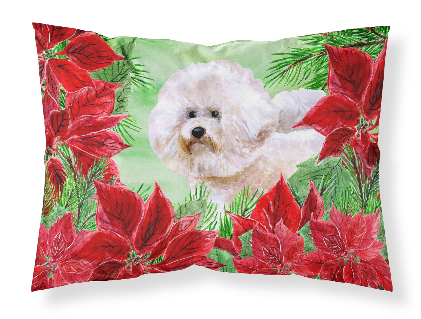 Bichon Frise #2 Poinsettas Fabric Standard Pillowcase CK1353PILLOWCASE