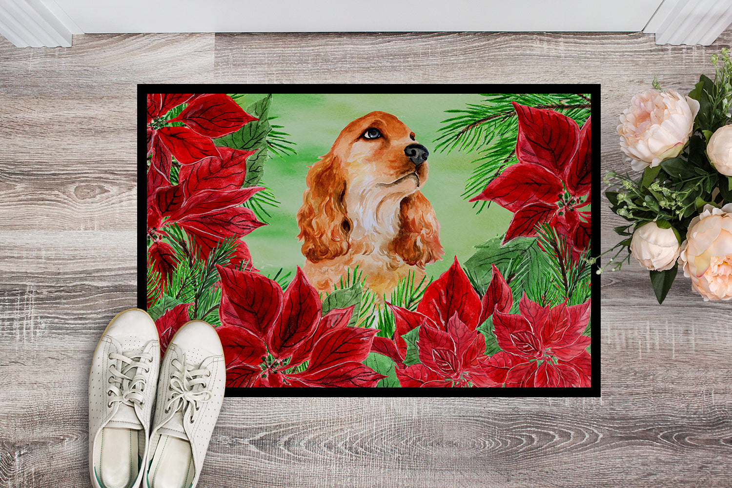 Cocker Spaniel Poinsettas Indoor or Outdoor Mat 18x27 CK1354MAT