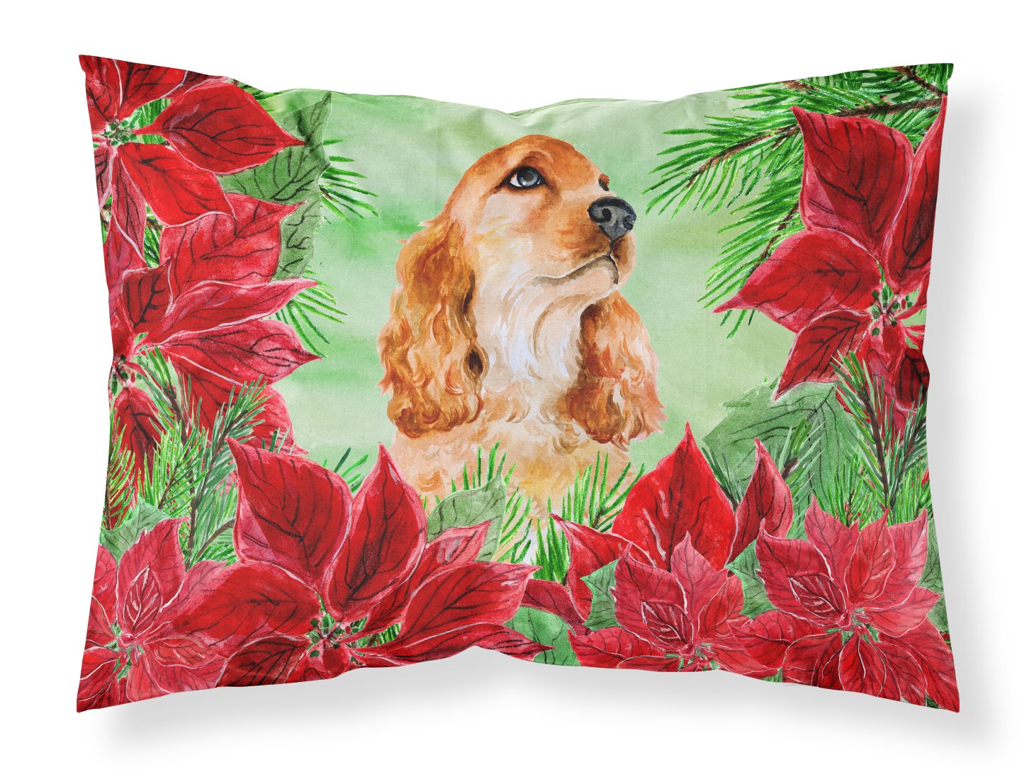 Cocker Spaniel Poinsettas Fabric Standard Pillowcase CK1354PILLOWCASE