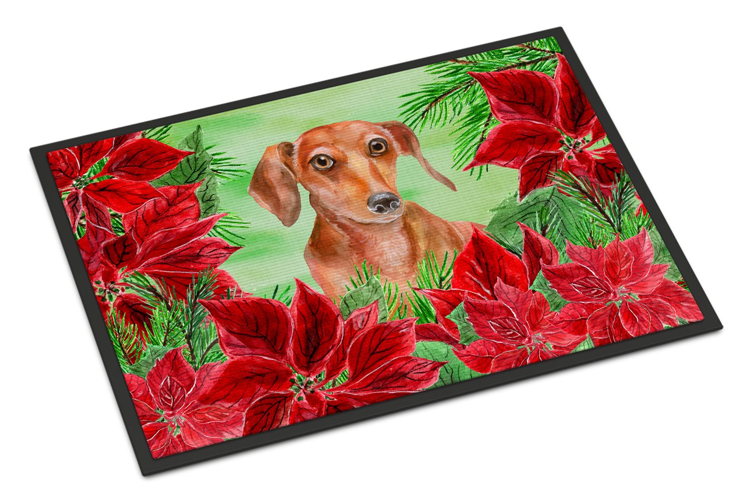 Red Dachshund Poinsettas Indoor or Outdoor Mat 24x36 CK1355JMAT