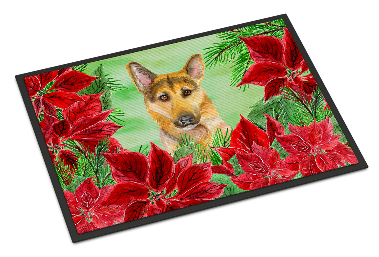 German Shepherd #2 Poinsettas Indoor or Outdoor Mat 18x27 CK1359MAT