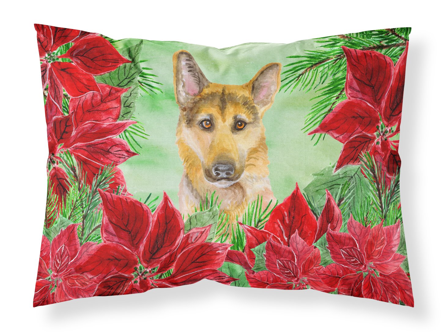 German Shepherd #2 Poinsettas Fabric Standard Pillowcase CK1359PILLOWCASE