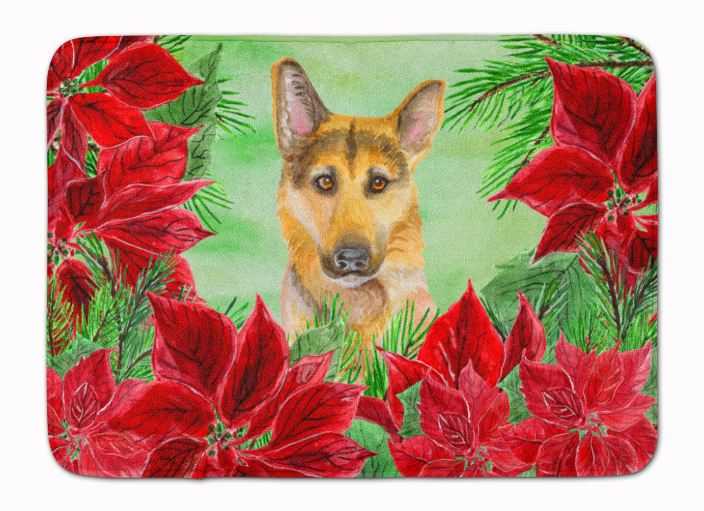 German Shepherd #2 Poinsettas Machine Washable Memory Foam Mat CK1359RUG