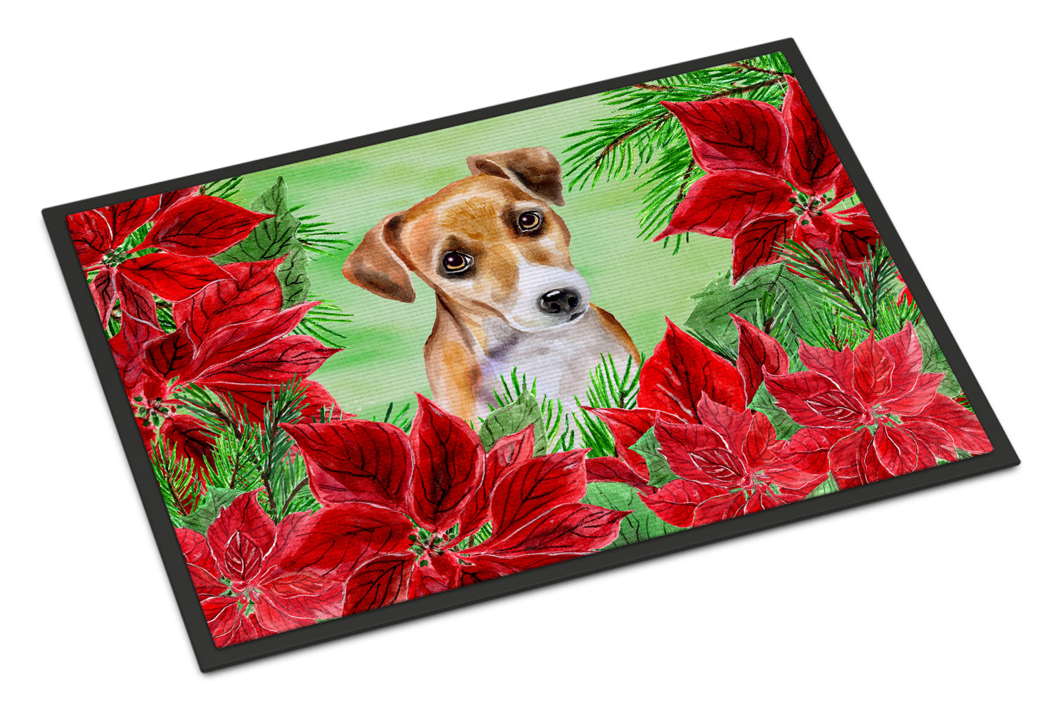 Jack Russell Terrier #2 Poinsettas Indoor or Outdoor Mat 18x27 CK1360MAT