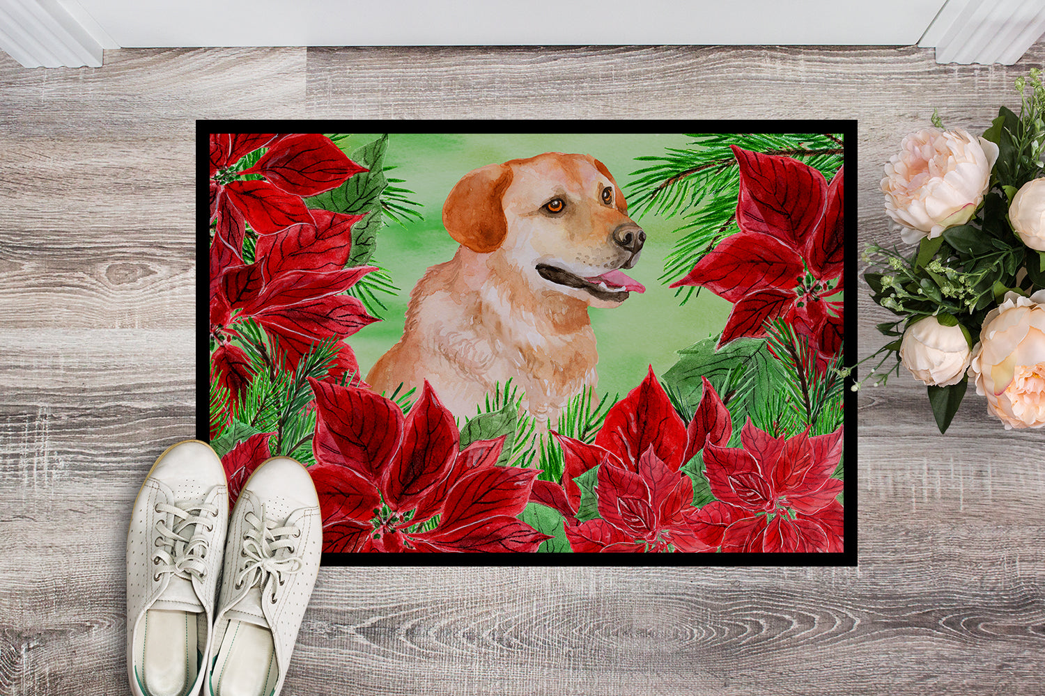 Labrador Retriever Poinsettas Indoor or Outdoor Mat 18x27 CK1361MAT