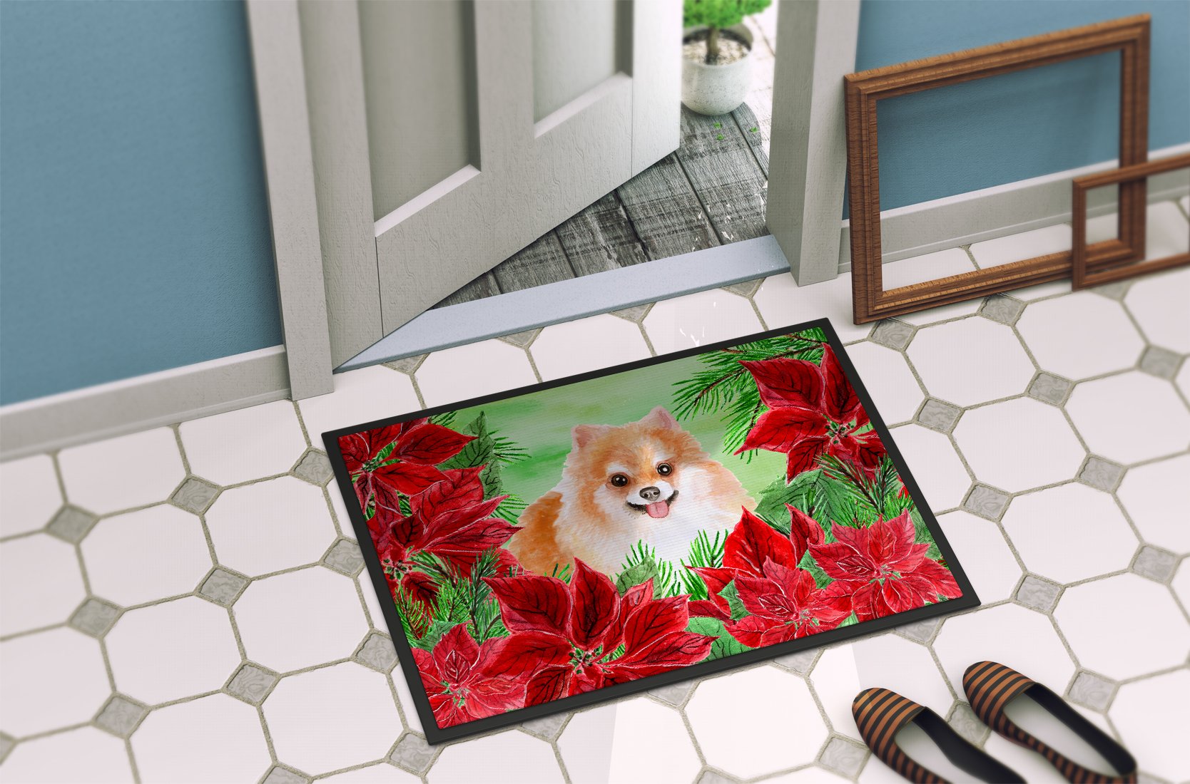 Pomeranian #2 Poinsettas Indoor or Outdoor Mat 24x36 CK1363JMAT