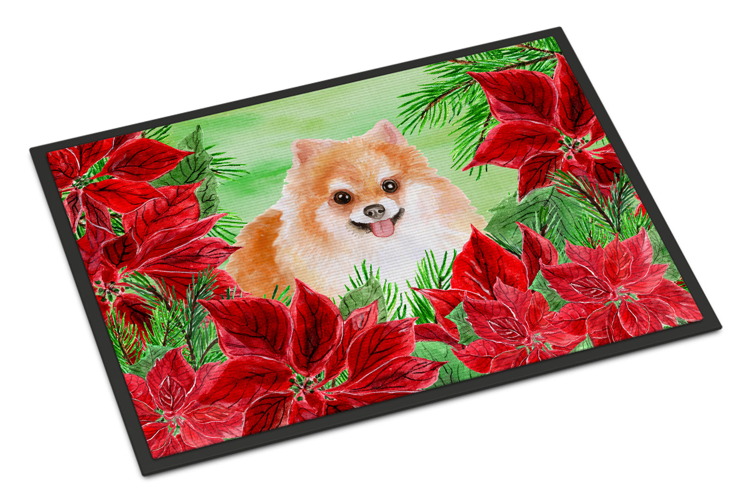 Pomeranian #2 Poinsettas Indoor or Outdoor Mat 18x27 CK1363MAT