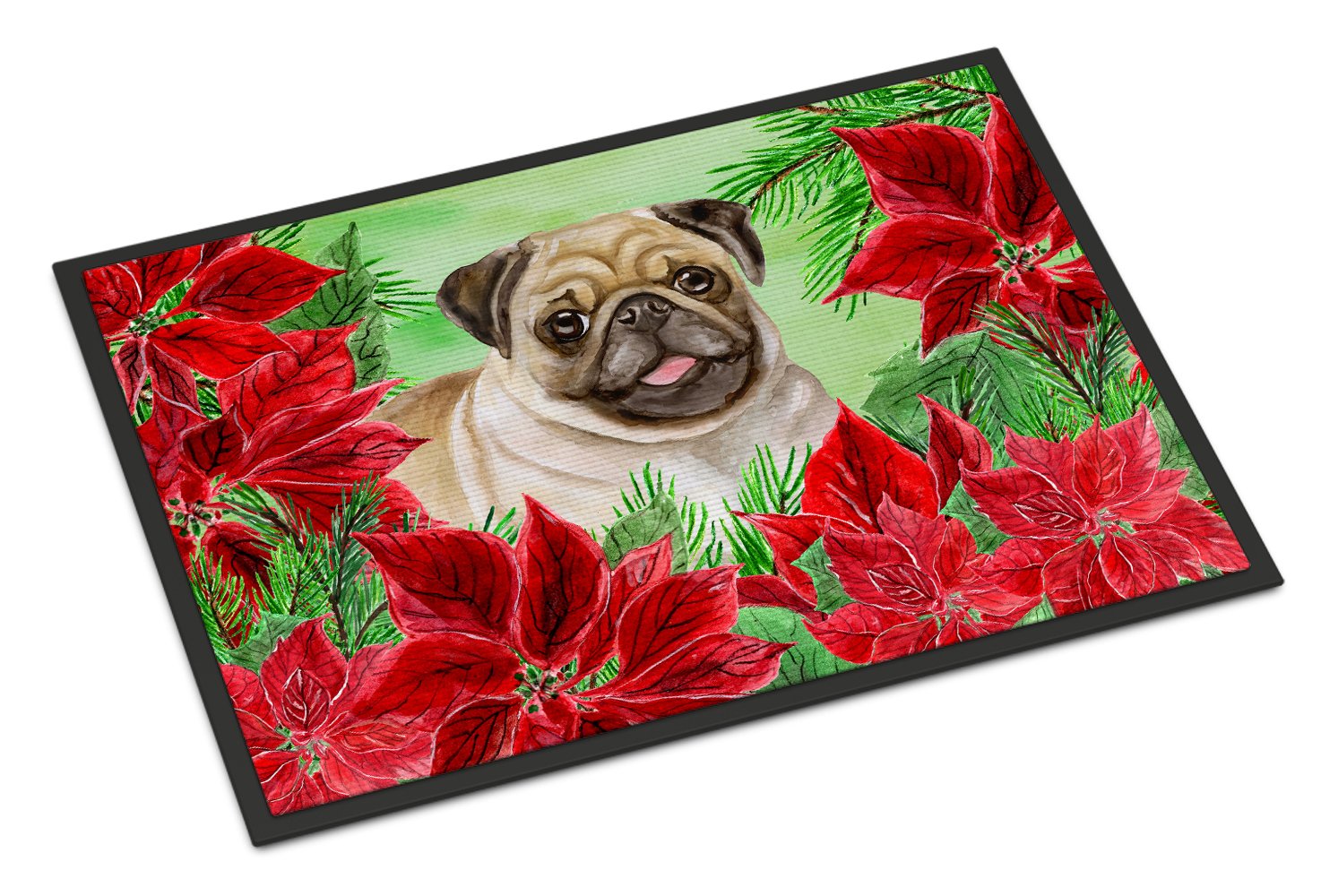 Fawn Pug Poinsettas Indoor or Outdoor Mat 24x36 CK1365JMAT