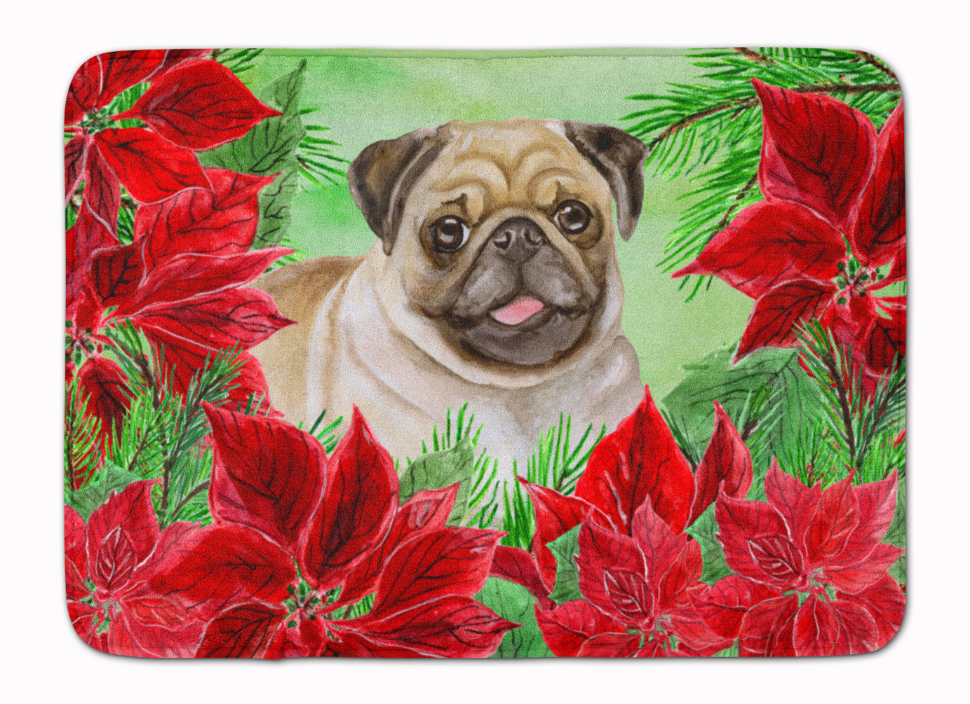 Fawn Pug Poinsettas Machine Washable Memory Foam Mat CK1365RUG