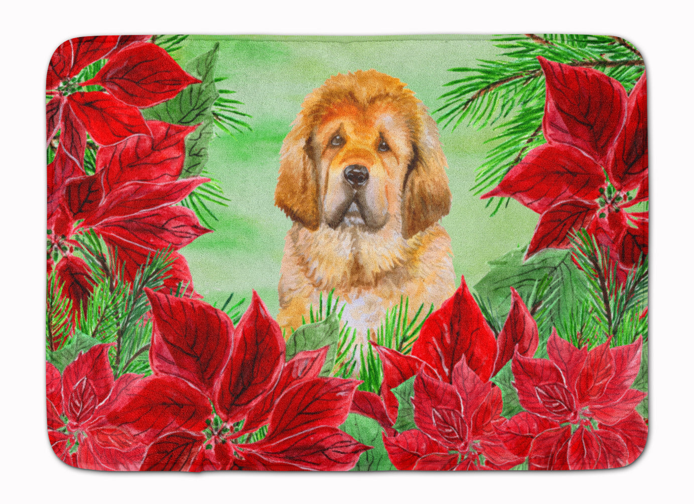 Tibetan Mastiff Poinsettas Machine Washable Memory Foam Mat CK1368RUG