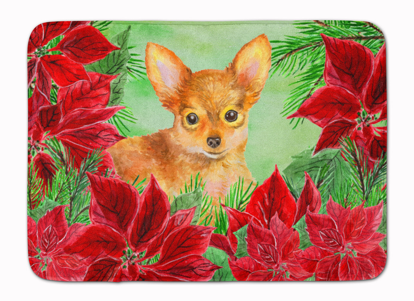 Toy Terrier Poinsettas Machine Washable Memory Foam Mat CK1369RUG