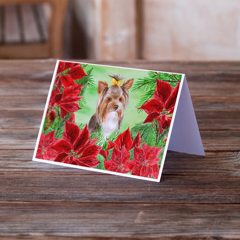 Buy this Yorkshire Terrier #2 Poinsettas Greeting Cards and Envelopes Pack of 8