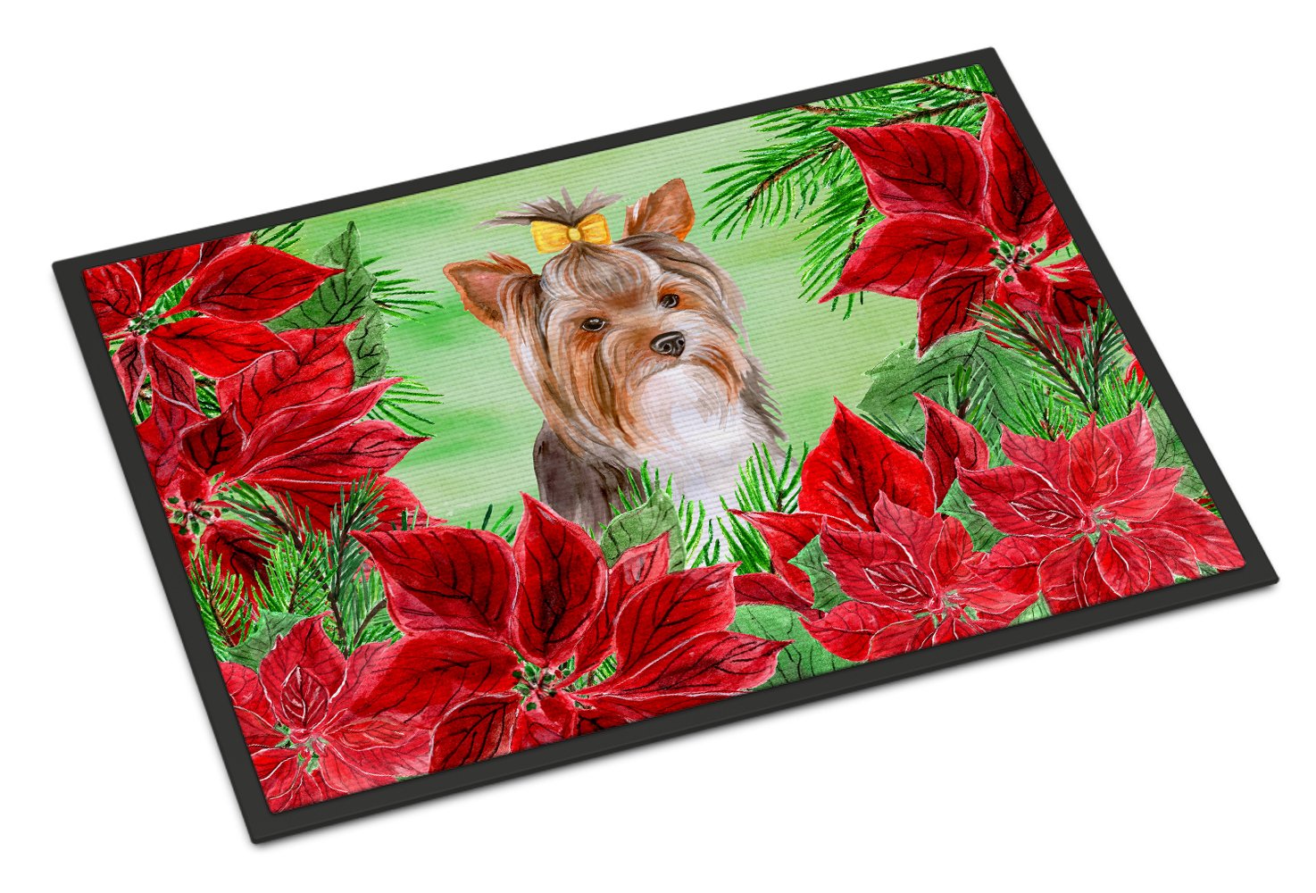 Yorkshire Terrier #2 Poinsettas Indoor or Outdoor Mat 24x36 CK1370JMAT