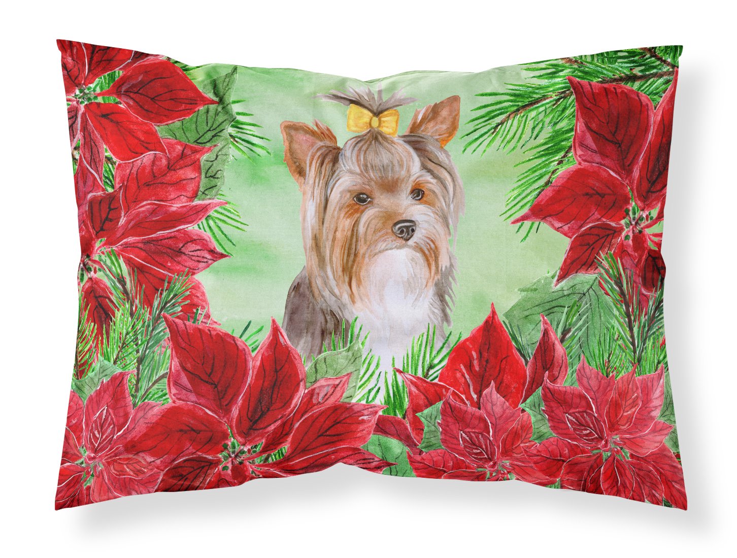 Yorkshire Terrier #2 Poinsettas Fabric Standard Pillowcase CK1370PILLOWCASE