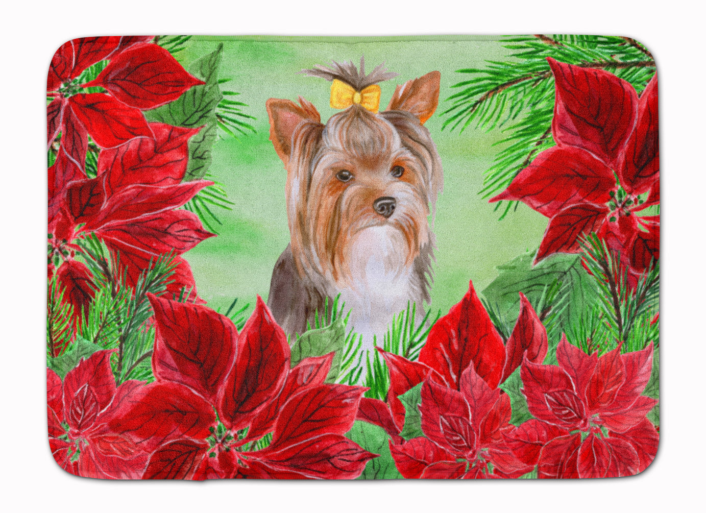 Yorkshire Terrier #2 Poinsettas Machine Washable Memory Foam Mat CK1370RUG