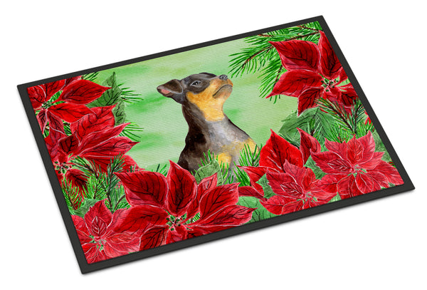 Miniature Pinscher #2 Poinsettas Indoor or Outdoor Mat 18x27 CK1371MAT - the-store.com