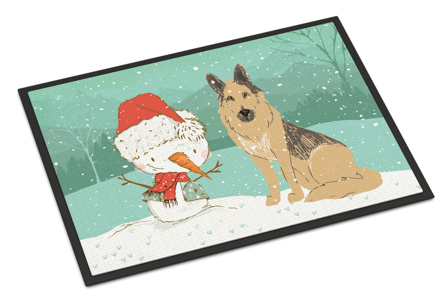 German Shepherd and Snowman Christmas Indoor or Outdoor Mat 18x27 CK2033MAT