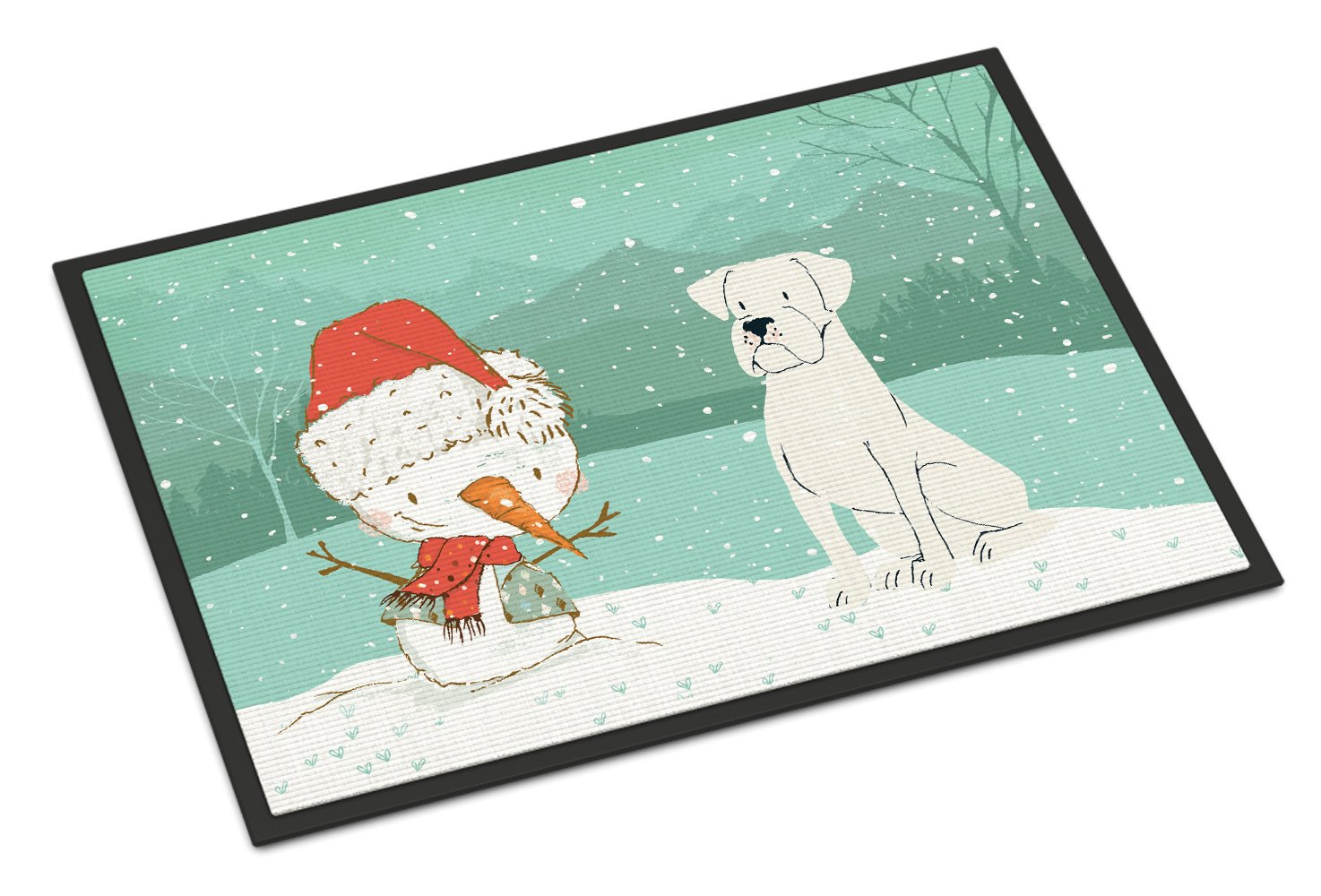 White Boxer and Snowman Christmas Indoor or Outdoor Mat 24x36 CK2034JMAT