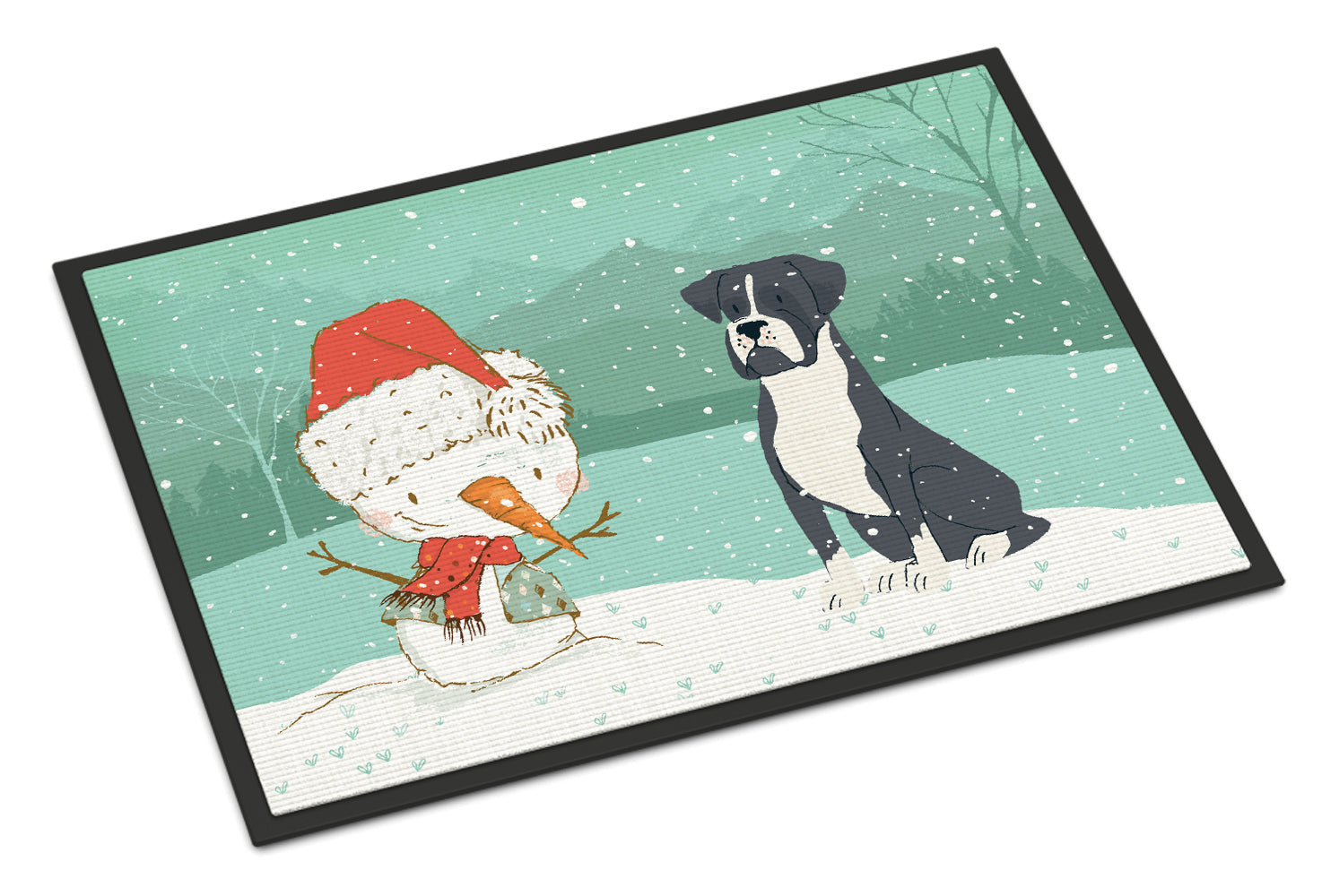 Black Boxer and Snowman Christmas Indoor or Outdoor Mat 18x27 CK2035MAT