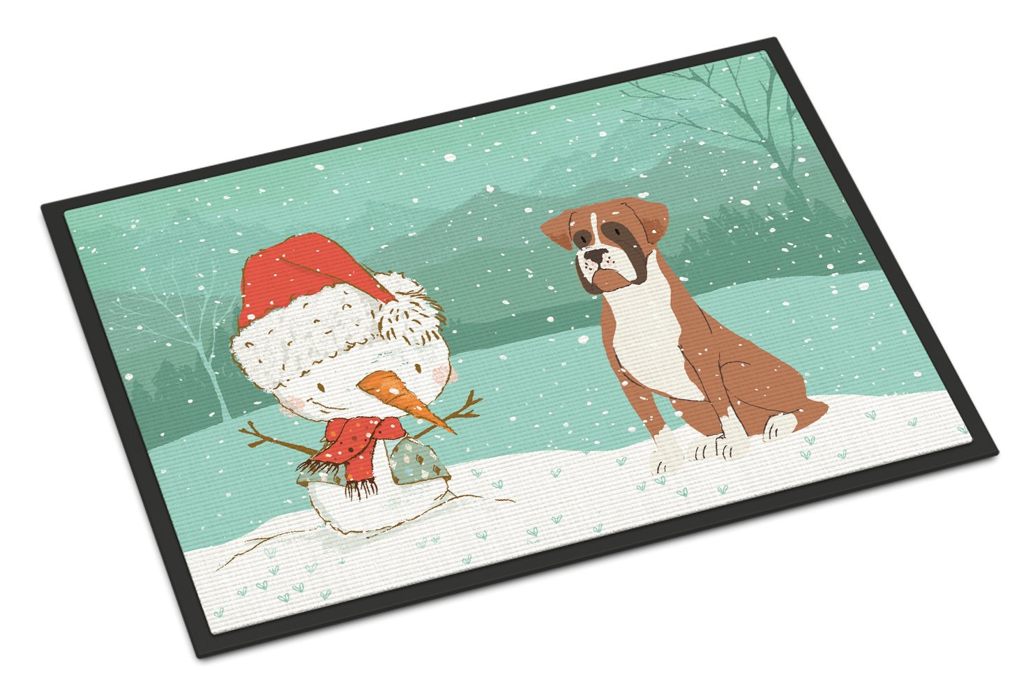 Fawn Boxer and Snowman Christmas Indoor or Outdoor Mat 24x36 CK2036JMAT