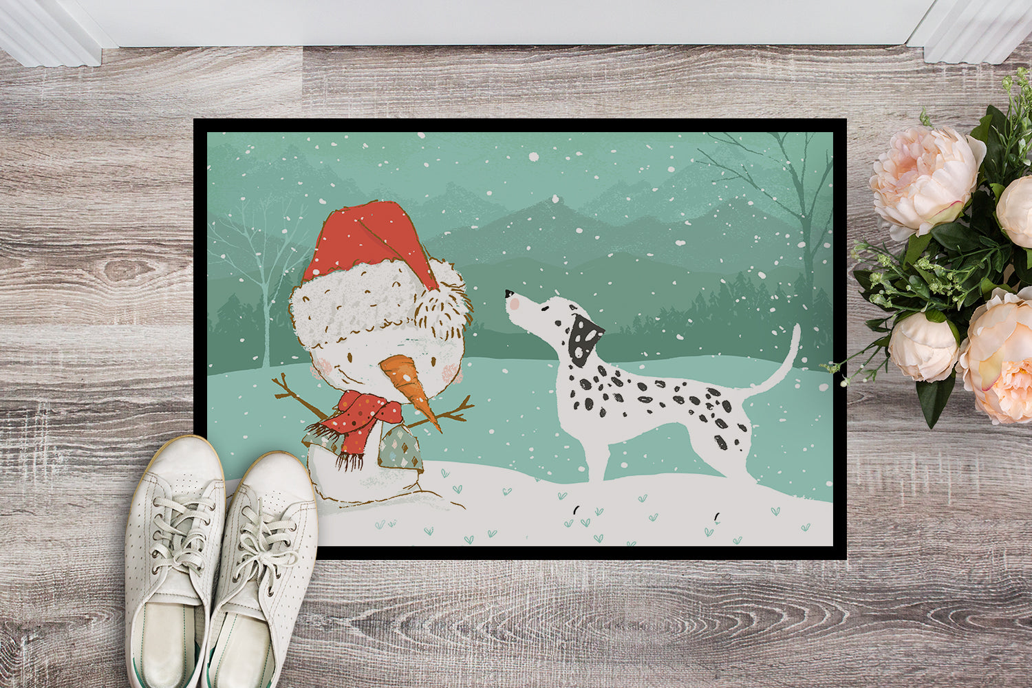 Dalmatian and Snowman Christmas Indoor or Outdoor Mat 18x27 CK2037MAT