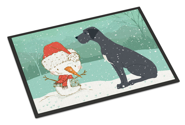 Black Great Dane and Snowman Christmas Indoor or Outdoor Mat 18x27 CK2039MAT - the-store.com