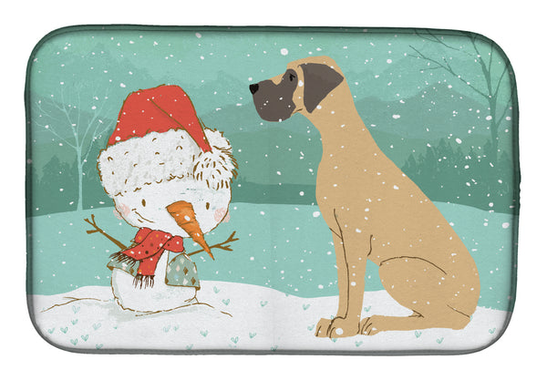 Fawn Natural Great Dane Snowman Christmas Dish Drying Mat CK2040DDM  the-store.com.