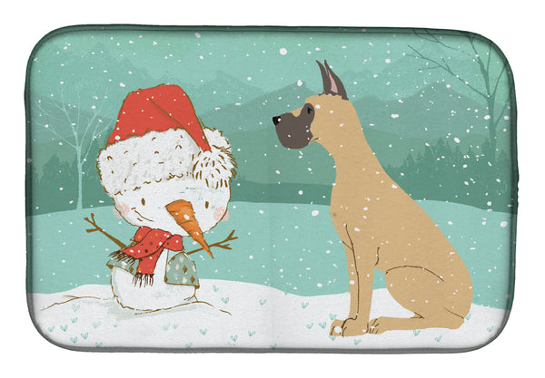 Cropped Fawn Great Dane Snowman Christmas Dish Drying Mat CK2041DDM  the-store.com.