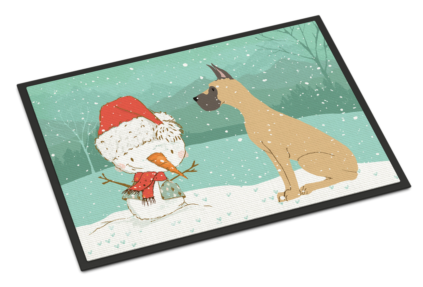 Cropped Fawn Great Dane Snowman Christmas Indoor or Outdoor Mat 18x27 CK2041MAT