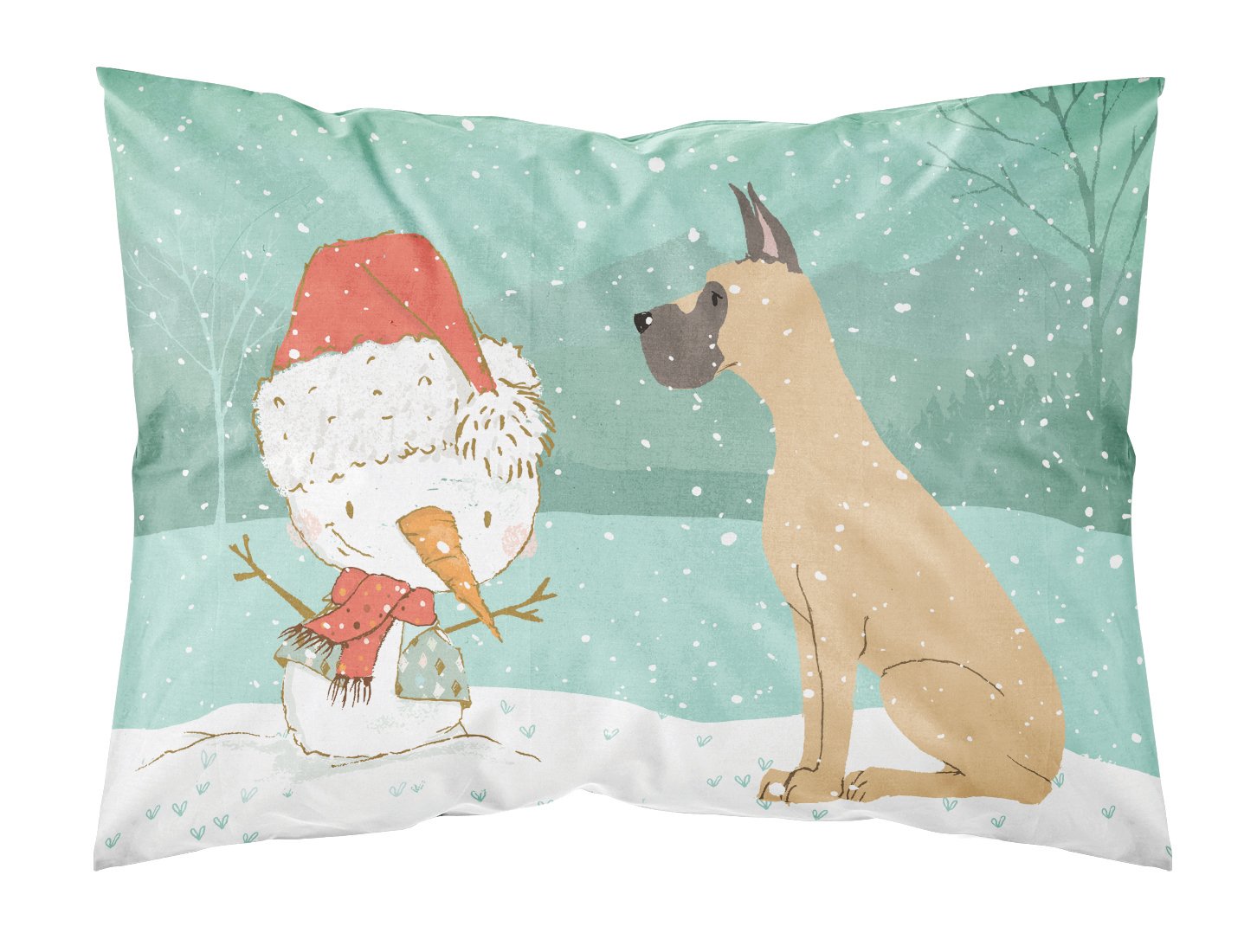 Cropped Fawn Great Dane Snowman Christmas Fabric Standard Pillowcase CK2041PILLOWCASE