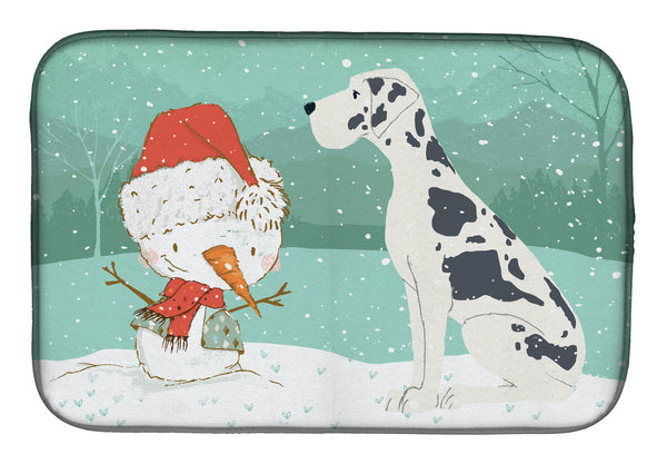 Harlequin Great Dane Snowman Christmas Dish Drying Mat CK2042DDM  the-store.com.