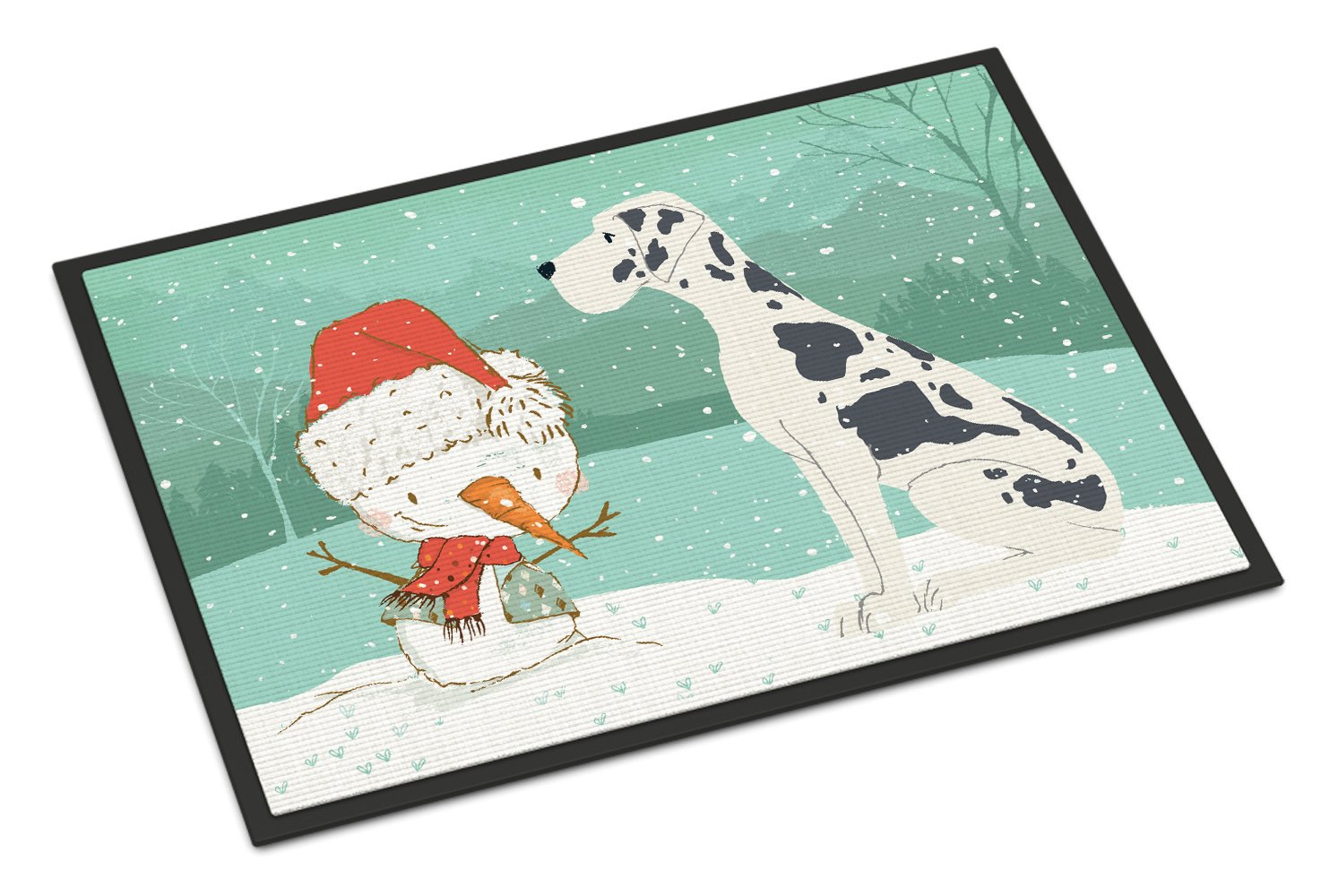 Harlequin Great Dane Snowman Christmas Indoor or Outdoor Mat 24x36 CK2042JMAT