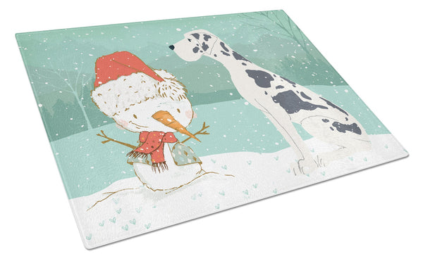 Harlequin Great Dane Snowman Christmas Glass Cutting Board Large CK2042LCB by Caroline's Treasures