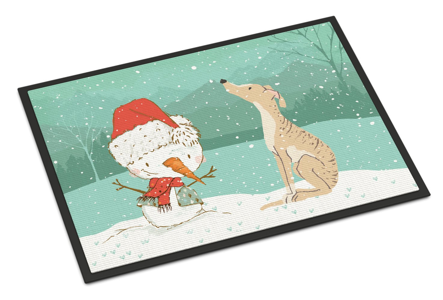 Brindle Greyhound Snowman Christmas Indoor or Outdoor Mat 24x36 CK2043JMAT