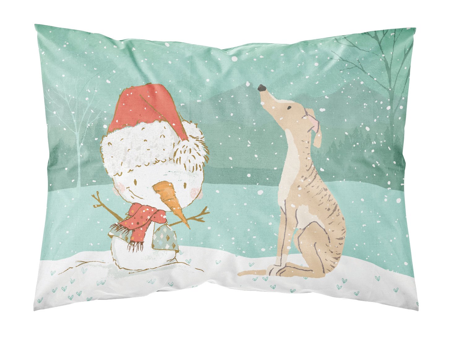 Brindle Greyhound Snowman Christmas Fabric Standard Pillowcase CK2043PILLOWCASE