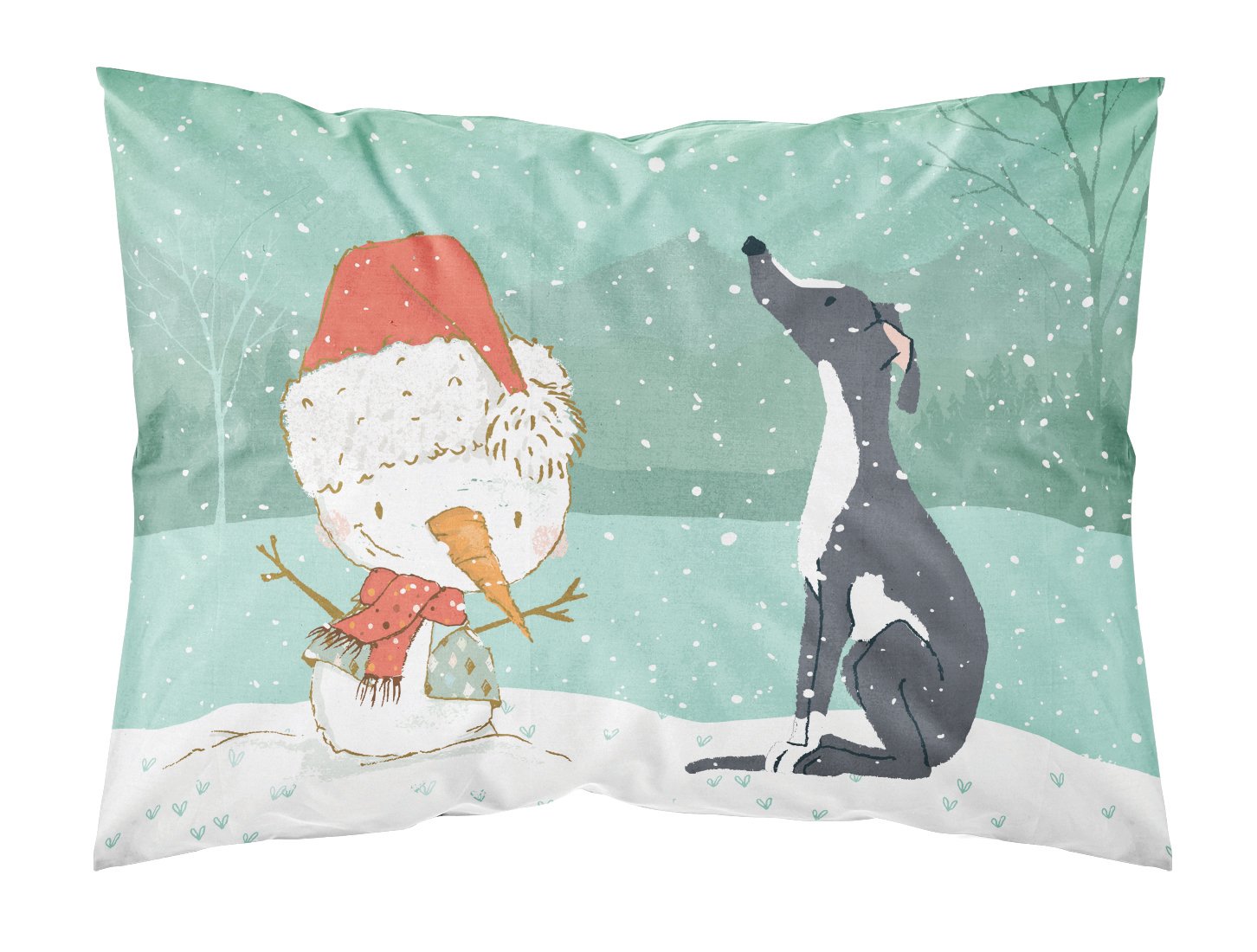 Black Greyhound Snowman Christmas Fabric Standard Pillowcase CK2044PILLOWCASE