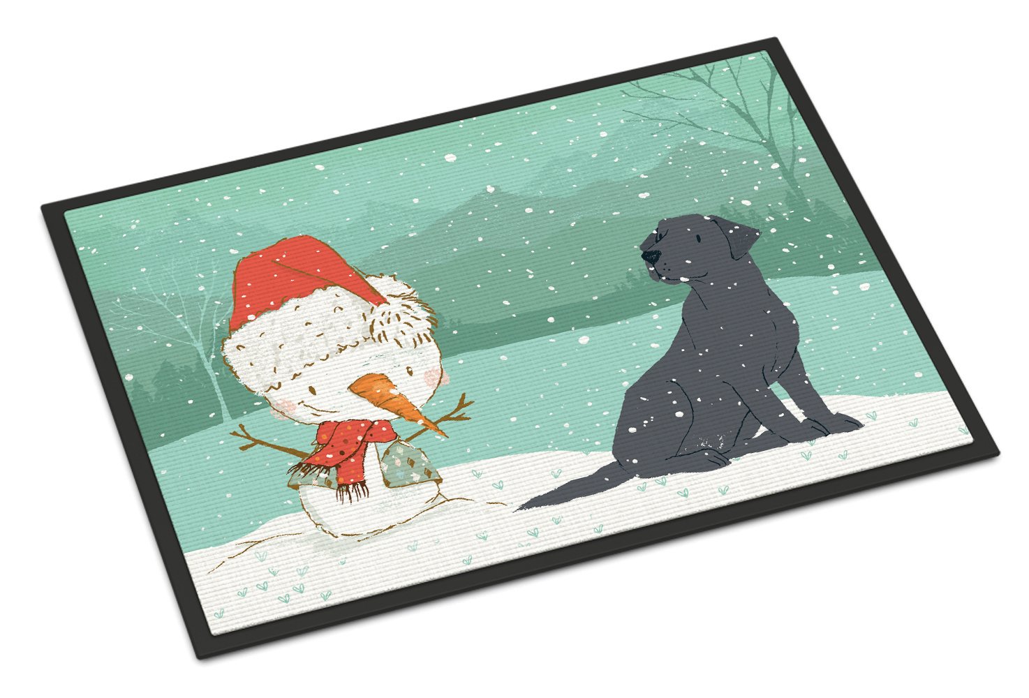 Black Labrador Snowman Christmas Indoor or Outdoor Mat 24x36 CK2047JMAT