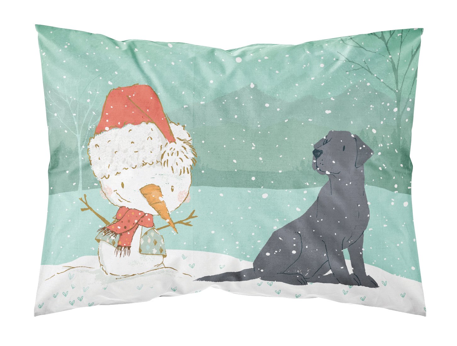 Black Labrador Snowman Christmas Fabric Standard Pillowcase CK2047PILLOWCASE