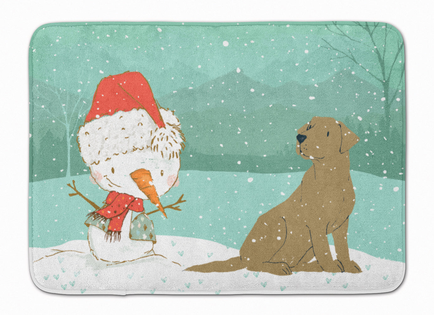 Chocolate Labrador Snowman Christmas Machine Washable Memory Foam Mat CK2048RUG