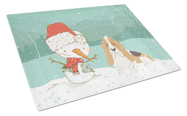 Basset Hound Snowman Christmas Glass Cutting Board Large CK2051LCB by Caroline's Treasures