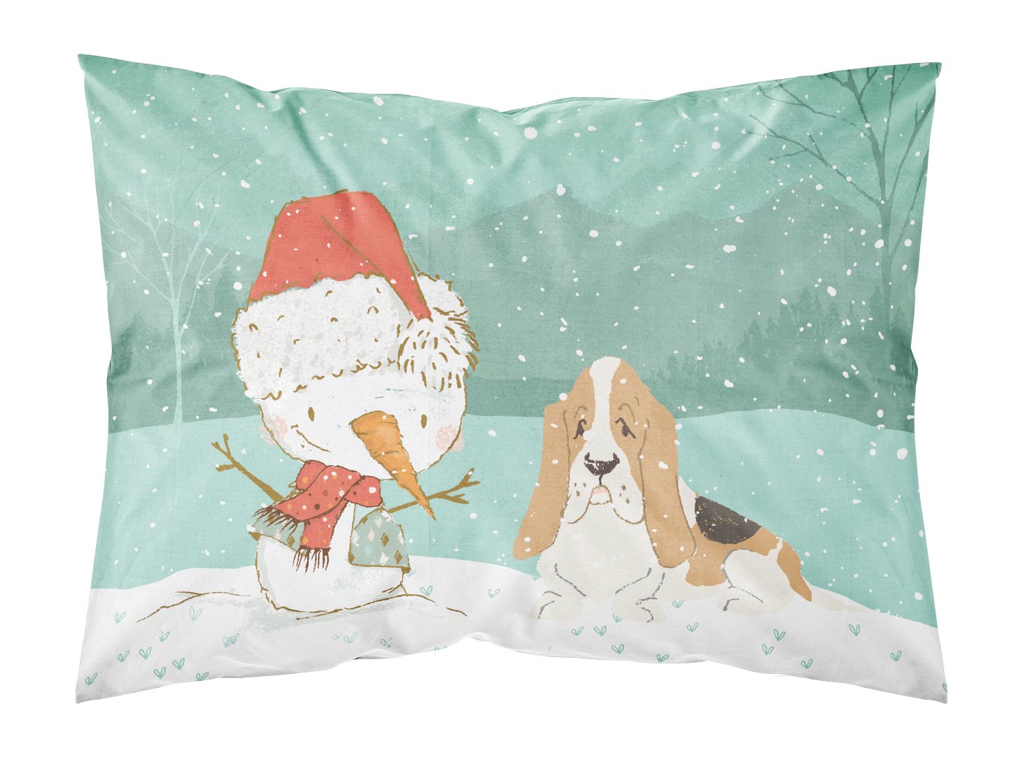 Basset Hound Snowman Christmas Fabric Standard Pillowcase CK2051PILLOWCASE